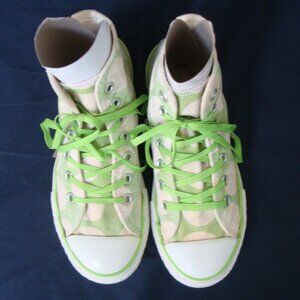 Converse All Star Chuck Taylor Youth Size 2 High Top Polka Dot Green